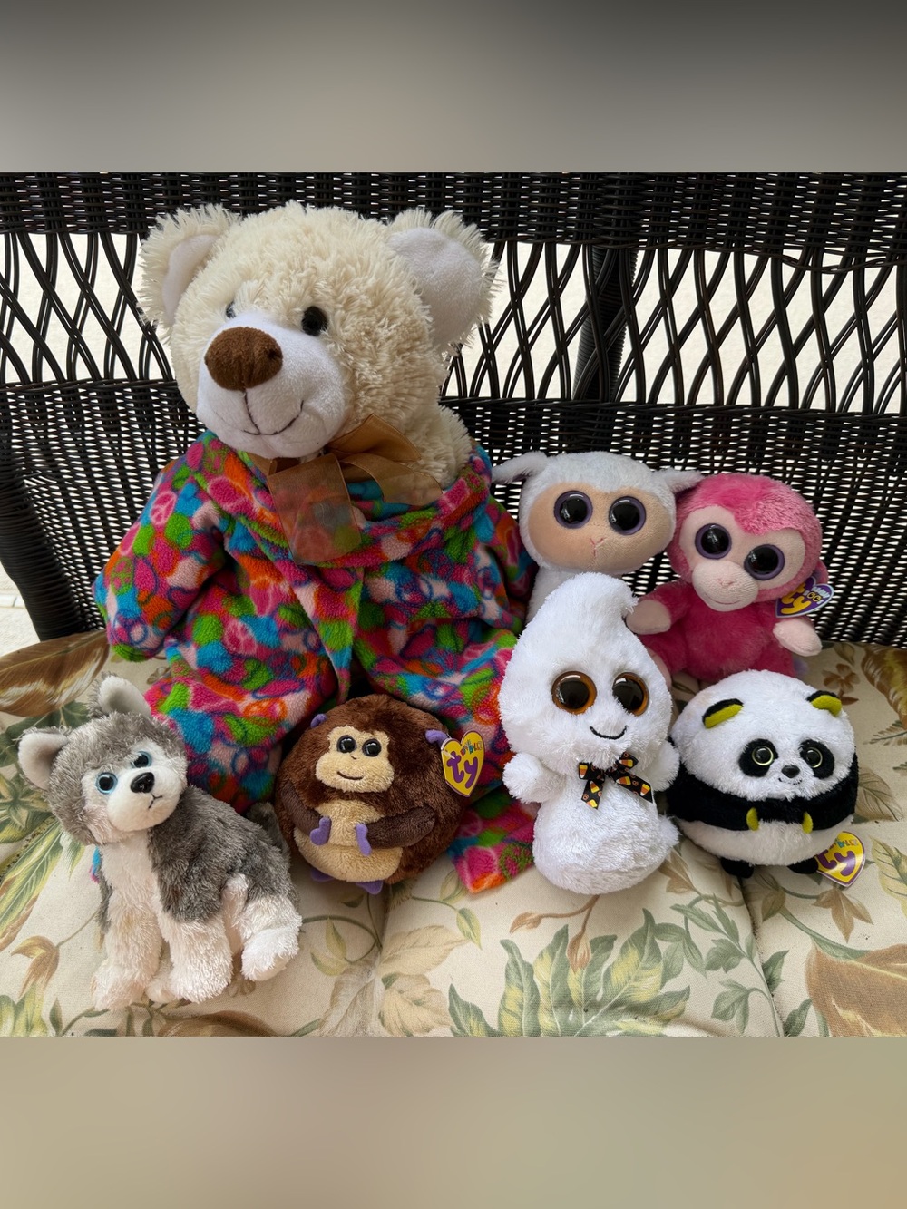 White Bear in Colorful Jacket and Bulk Beanie Boo-Style Kids Stuffed Toy